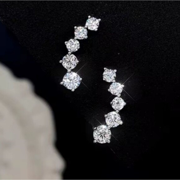 Certified VVS Moissanite Luxury 5-Stone Climber Earrings - Picture 2 of 7
